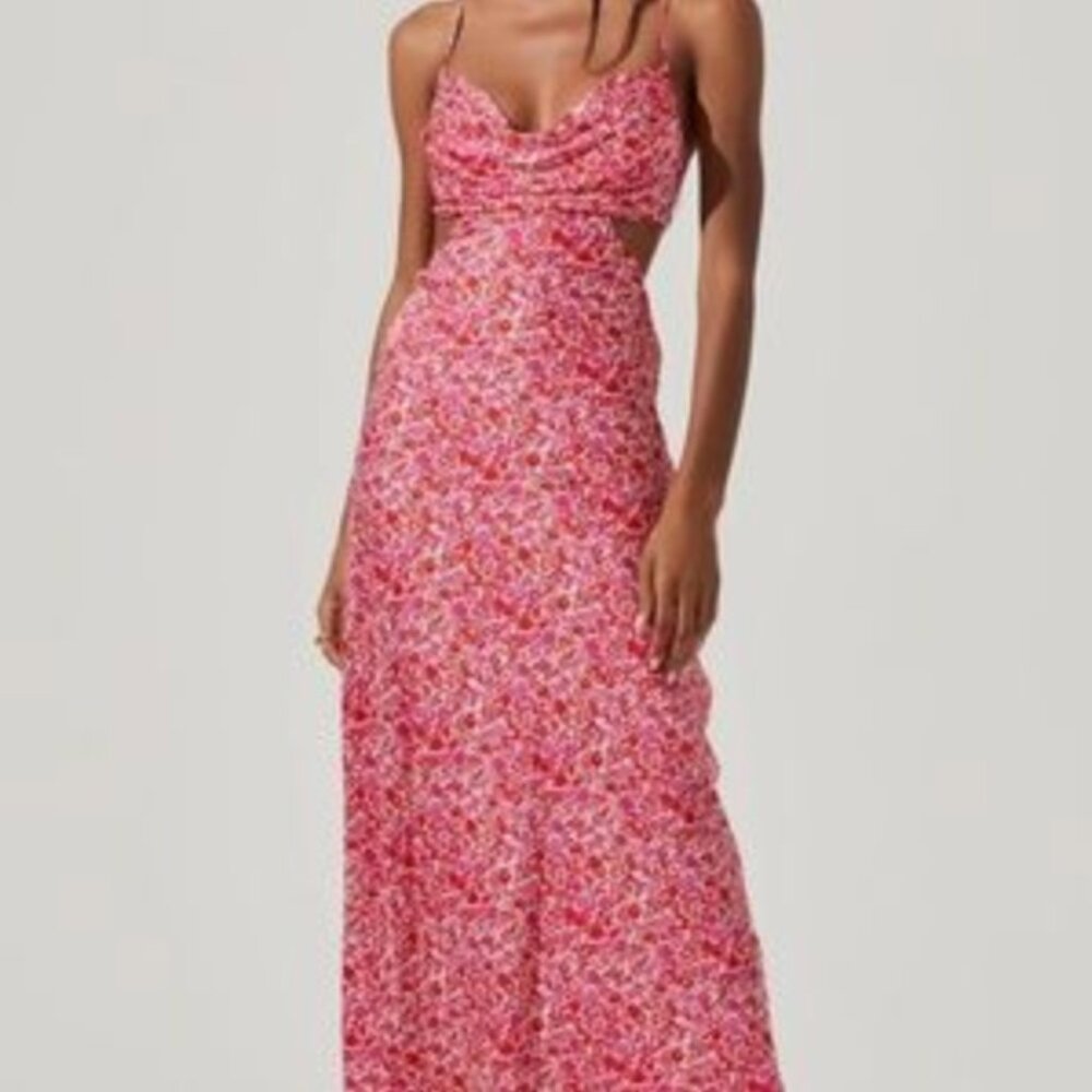 ASTR the Label Pink and Red Floral Midi Dress M